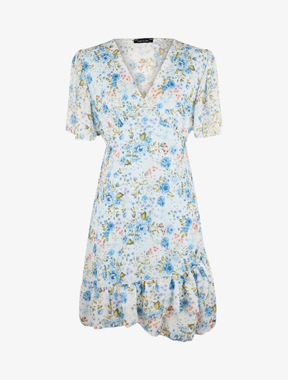 Robe à manches volantées et bord à basques - bleu clair - 3