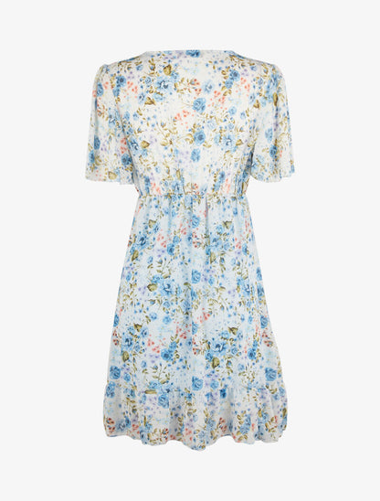 Robe à manches volantées et bord à basques - bleu clair - 2