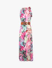 Robe longue satinée à imprimé tropical - fushia - 1