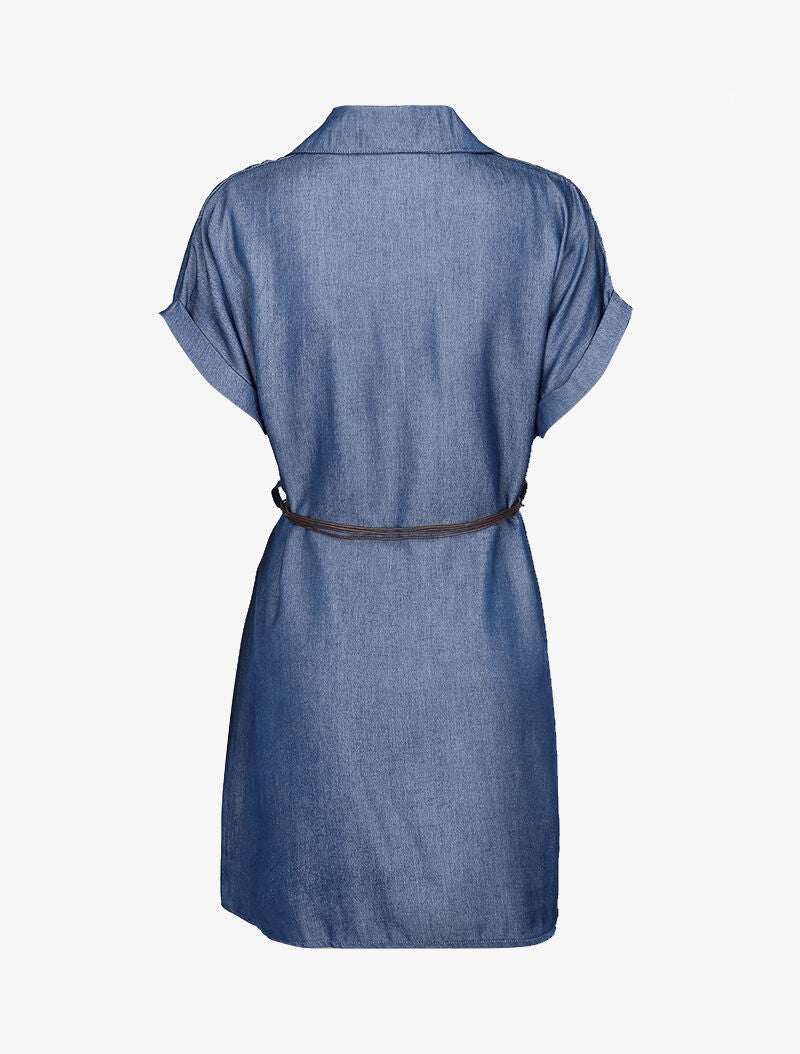 Robe chemise satinée droite - denim foncé - 2