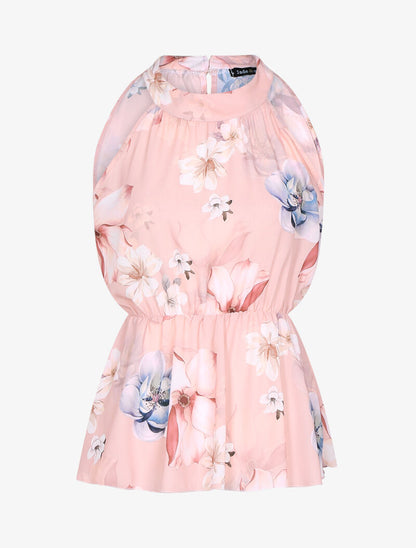 Top péplum en voile à imprimé fleuri - rose - 3