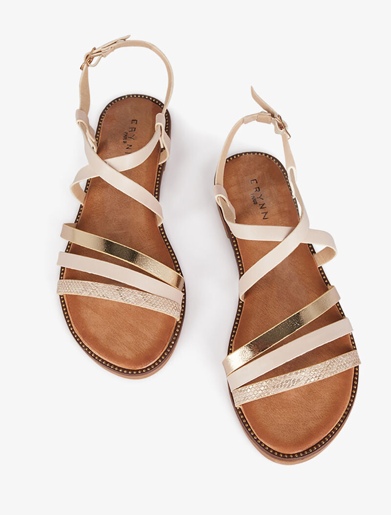Nu-pieds à brides stylisées - beige - 5