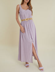 Robe longue à boutons décoratifs - lilas - 1