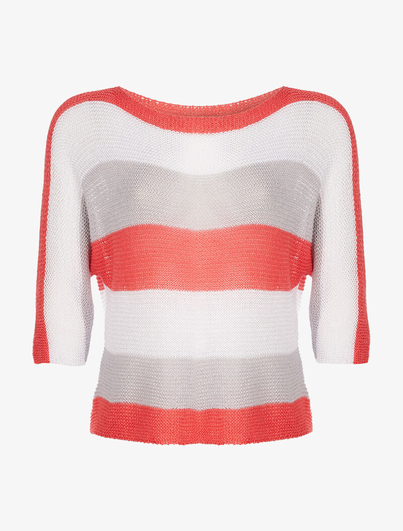 Pull maille fine tricolore - orange - 3