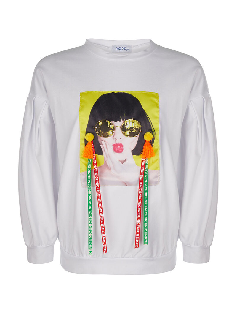 Sweat imprimé manches bouffantes - blanc - 1