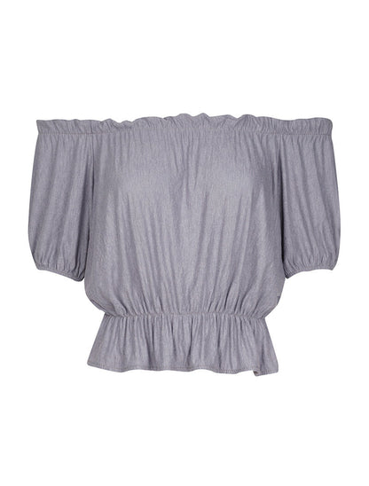 Blouse élastiquée unie - gris - 3