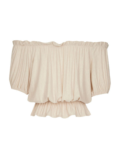 Blouse élastiquée unie - beige - 2