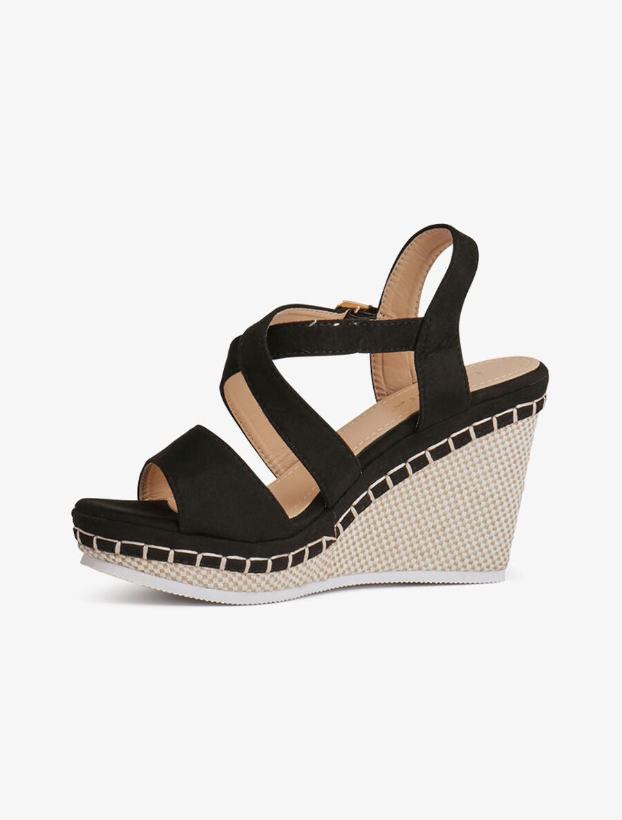 Compensées style damier et brides croisées - Noir - 3
