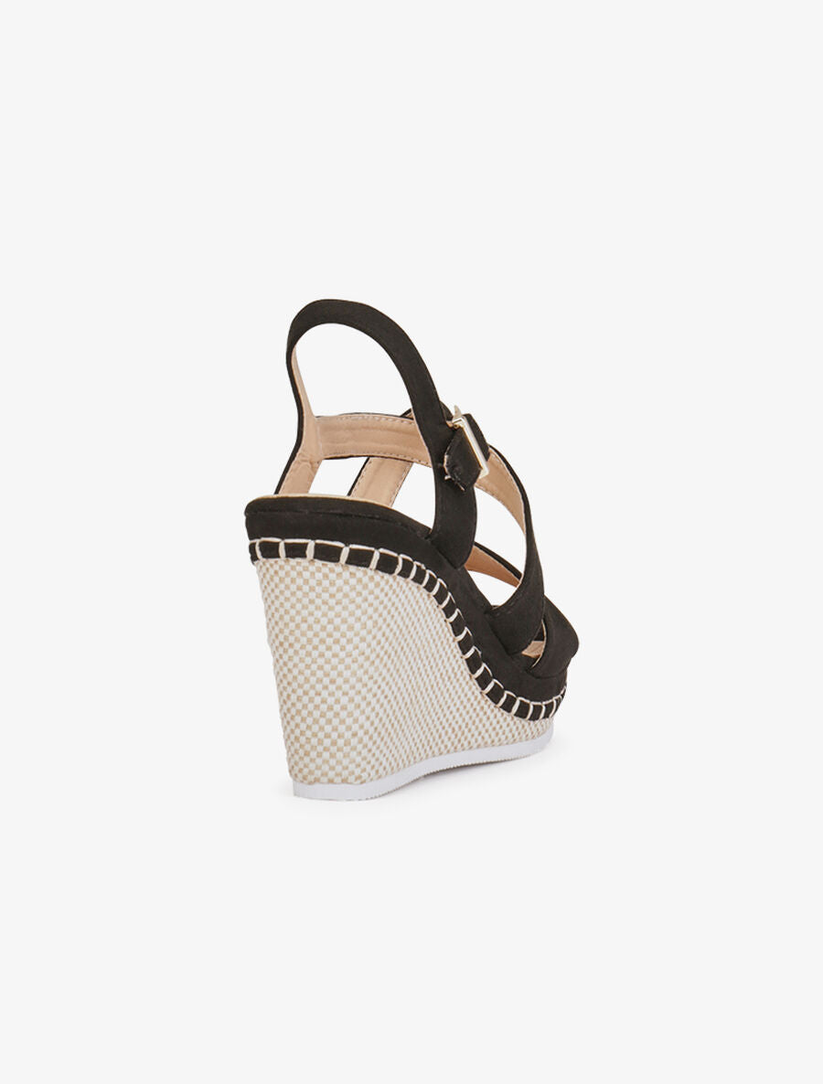 Compensées style damier et brides croisées - Noir - 4