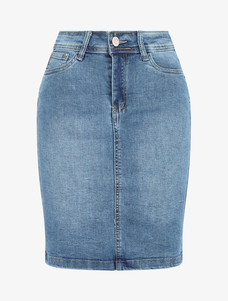 Jupe courte en jean droite taille standard - Bleu - 5