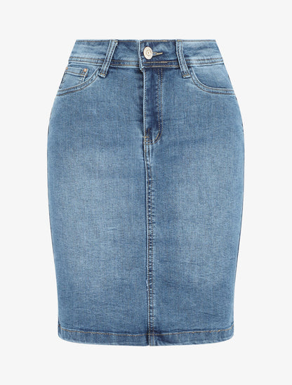 Jupe courte en jean droite taille standard - Bleu - 5
