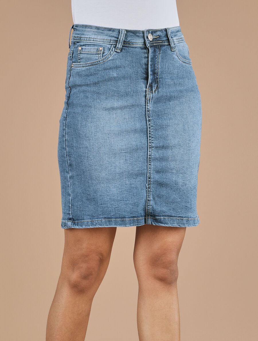 Jupe courte en jean droite taille standard - Bleu - 4