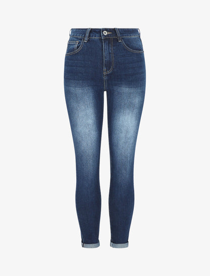Jean delavé à revers coupe slim - Bleu - 4