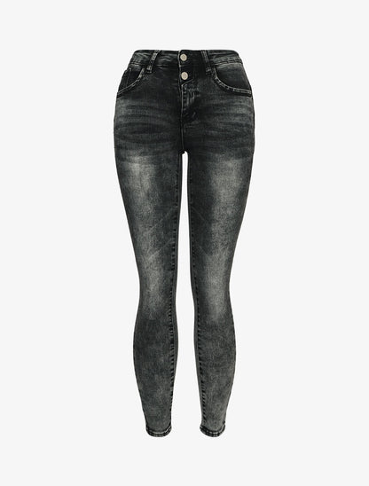 Jeans skinny taille standard à double boutons - Gris foncé - 1