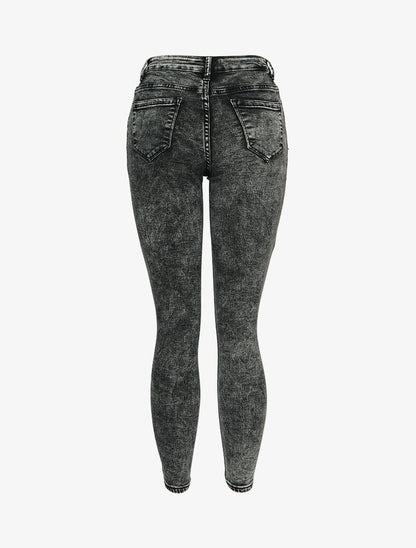 Jeans skinny délavé à fermeture boutonnée - Gris foncé - 2