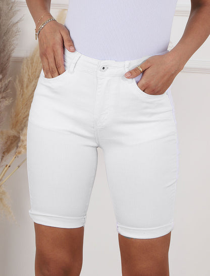 Bermuda push up uni coupe droite - Blanc - 4