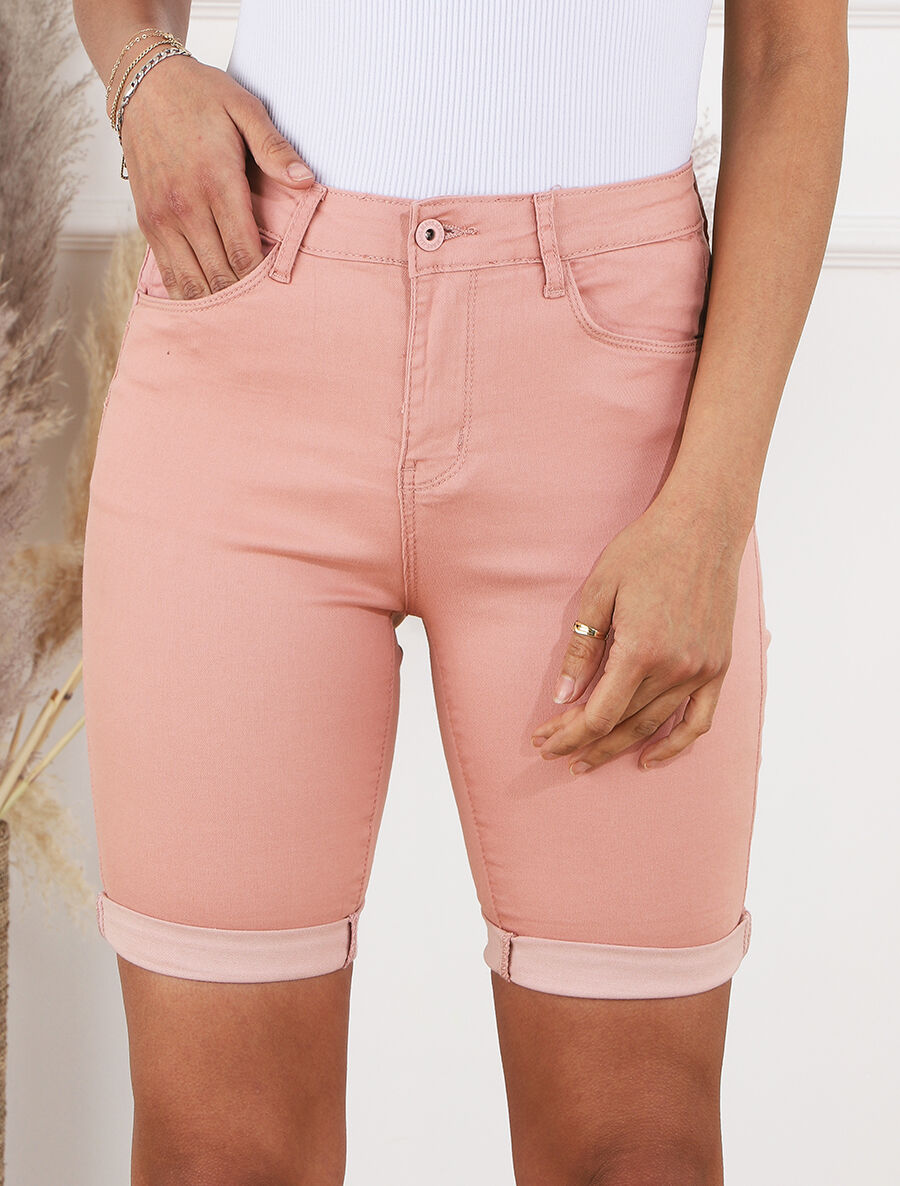 Bermuda push up uni coupe droite - Rose - 4