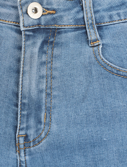 Short en jean droit taille haute - Bleu - 3