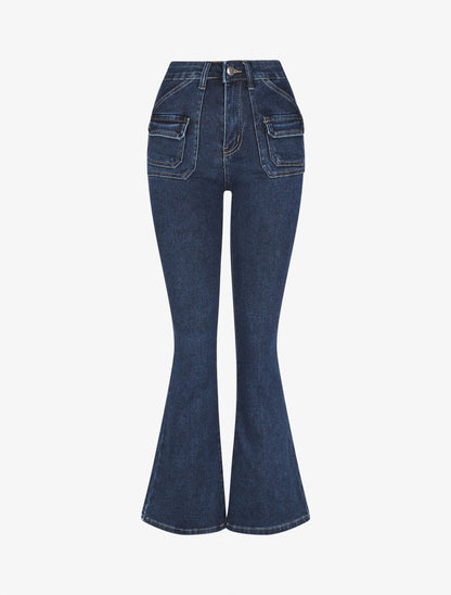 Jean flare taille haute et poches - Bleu - 4