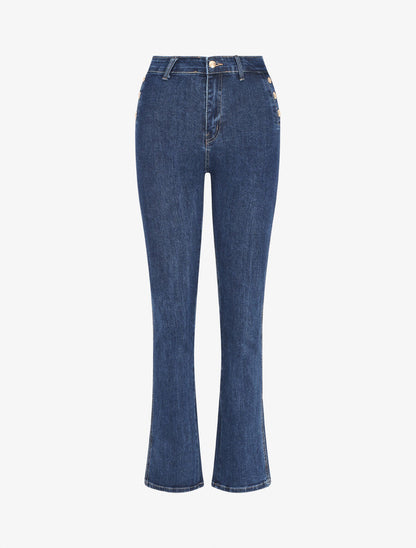 Jean à boutons décoratifs coupe bootcut - Bleu - 1