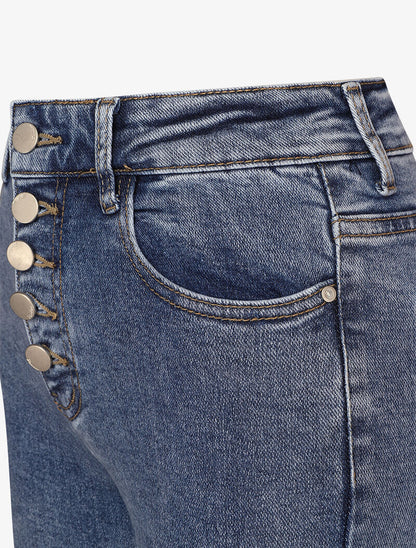 Jean skinny boutonné à taille haute et déchirures - Bleu - 3