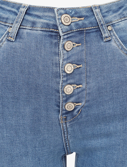 Jean skinny taille haute à fermeture boutonnée - Bleu clair - 3