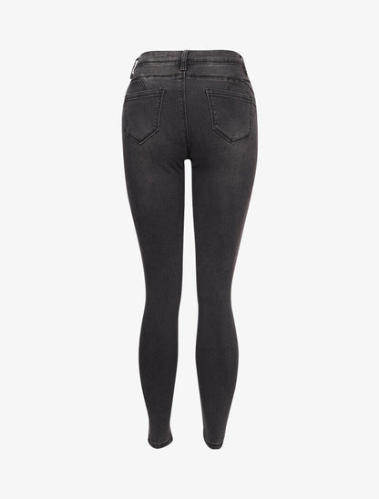Jean skinny taille standard légèrement délavé - Gris foncé - 2