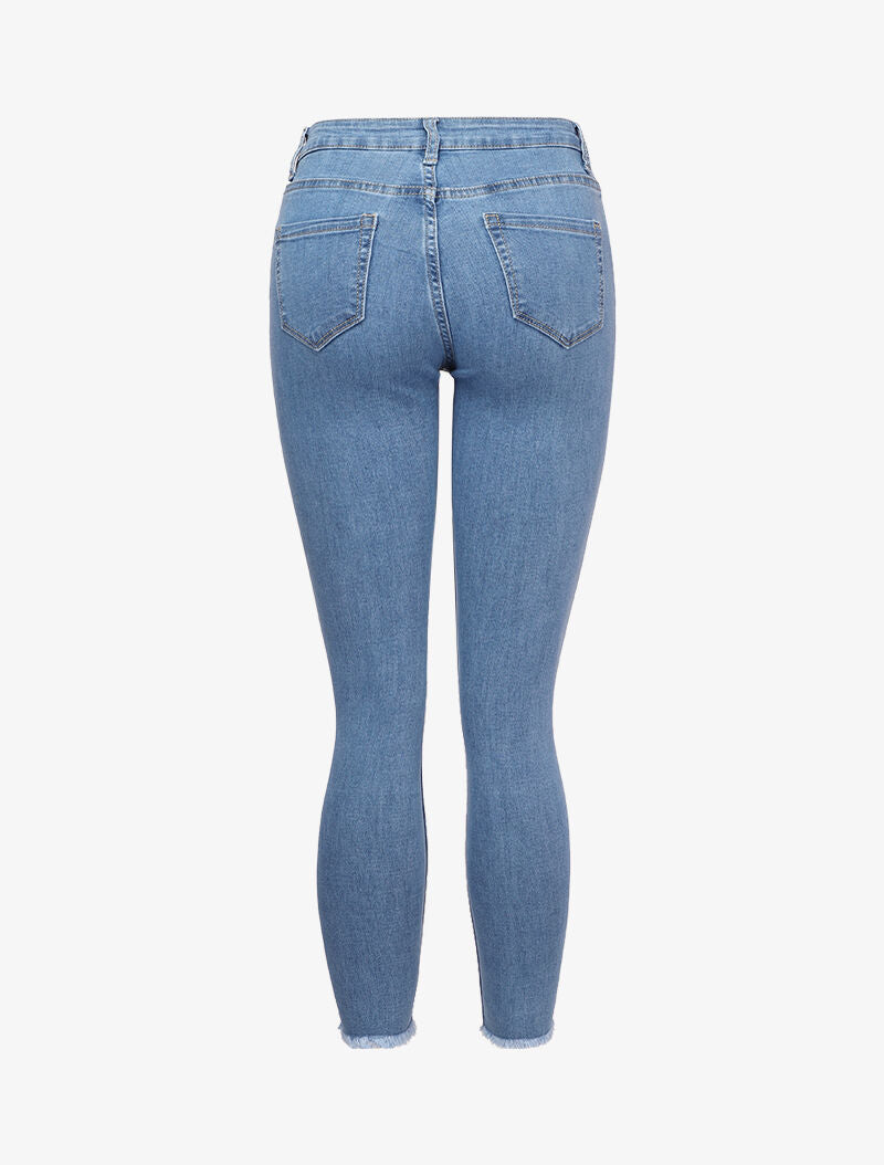 Jean skinny taille standard à bords coupe franche - Bleu clair - 2