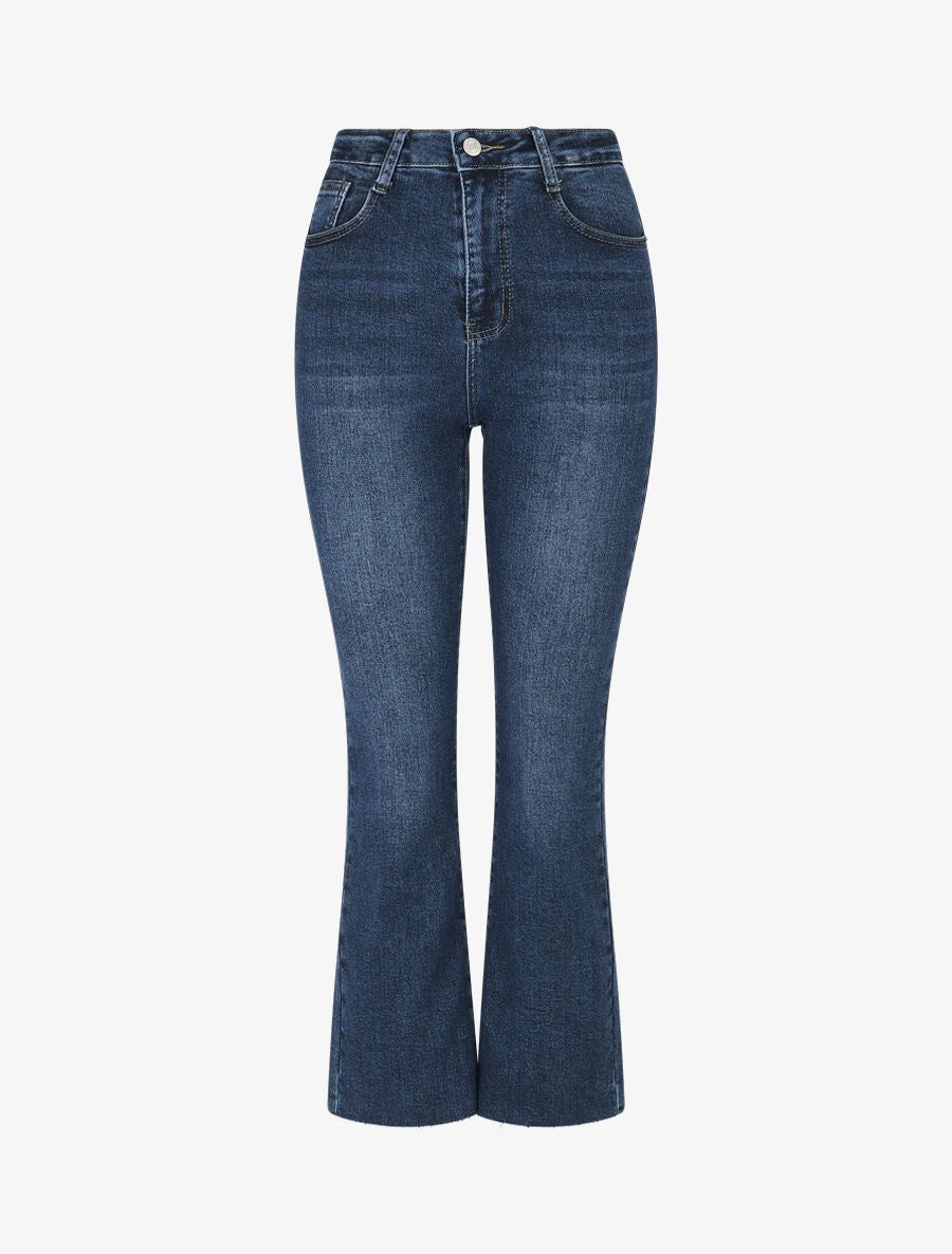 Jean à bords effilochés coupe flare - Bleu - 1