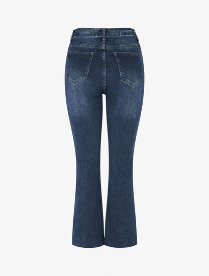 Jean à bords effilochés coupe flare - Bleu - 2