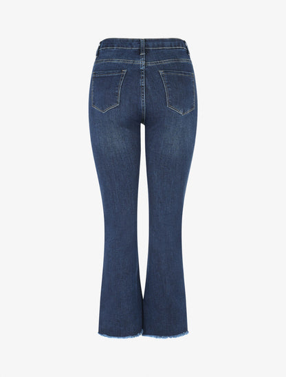 Jean à bords effilochés coupe flare - Bleu brut - 2