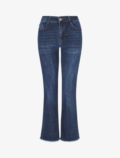 Jean push up à bords effilochés coupe droite - Bleu - 1