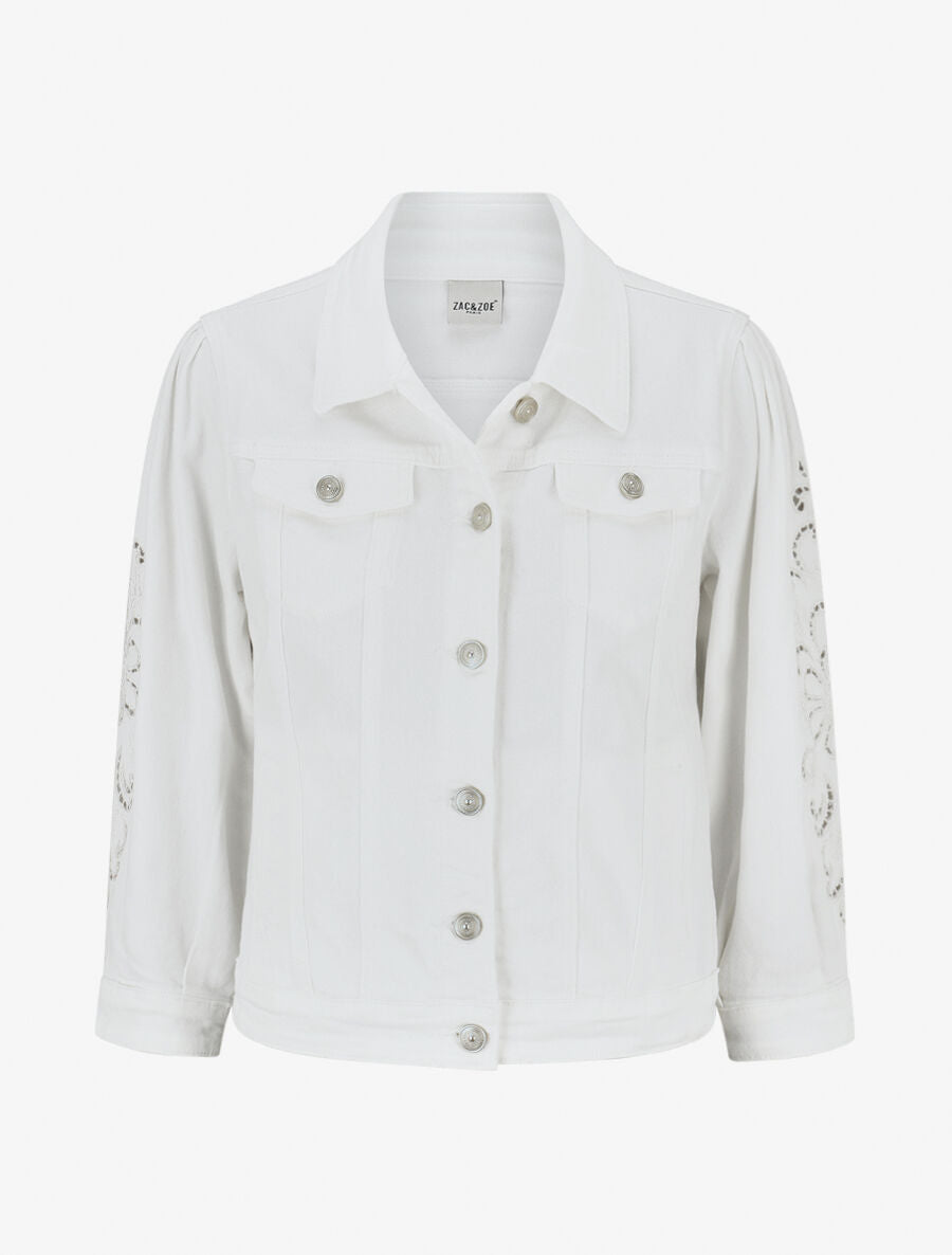 Veste en jean à manches longues stylisées - Blanc - 1