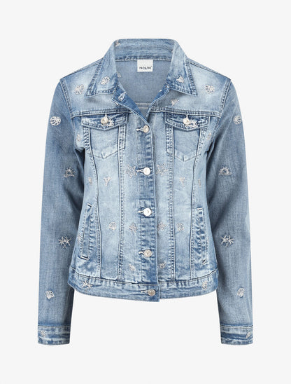 Veste en jean à motif et strass - Bleu - 4