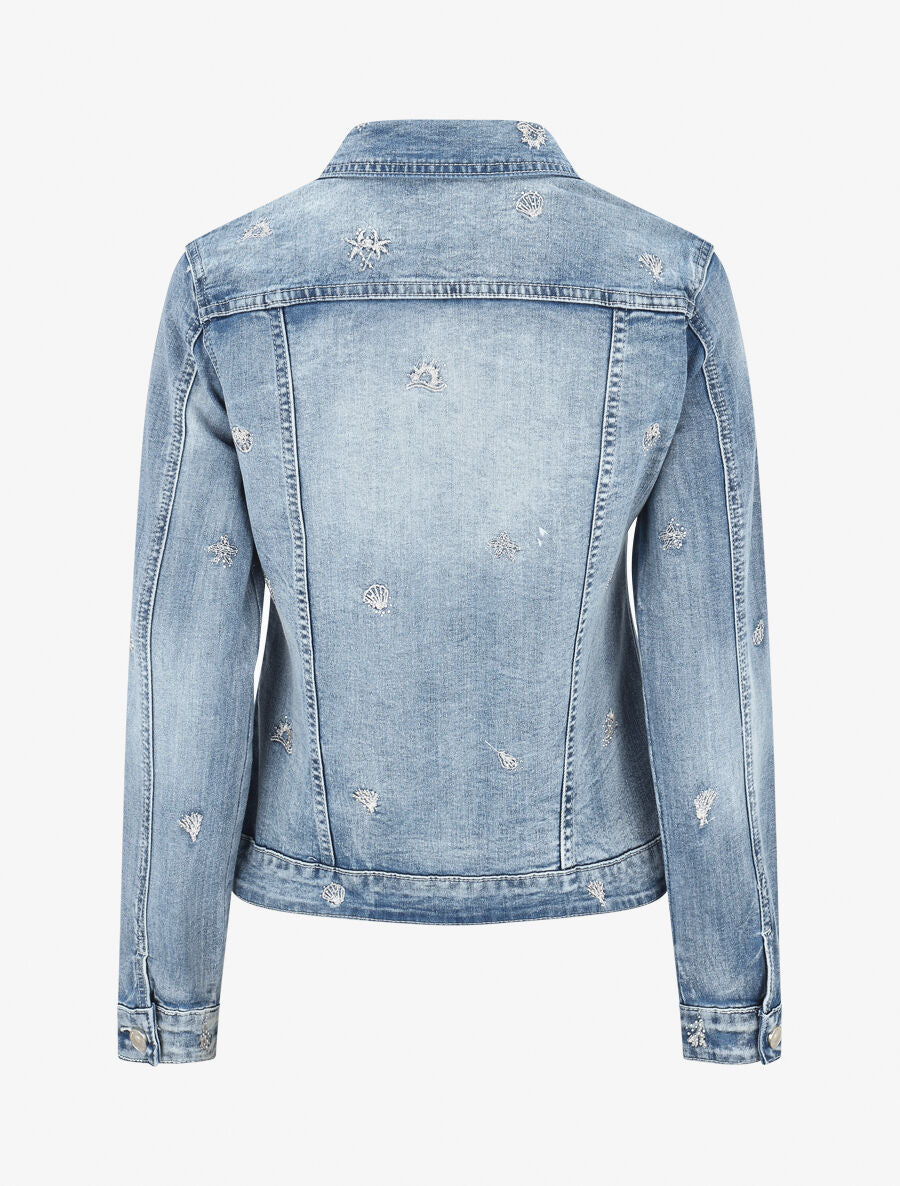 Veste en jean à motif et strass - Bleu - 2