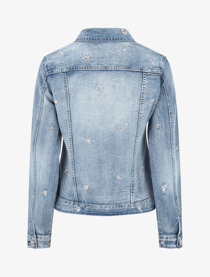 Veste en jean à motif et strass - Bleu - 2