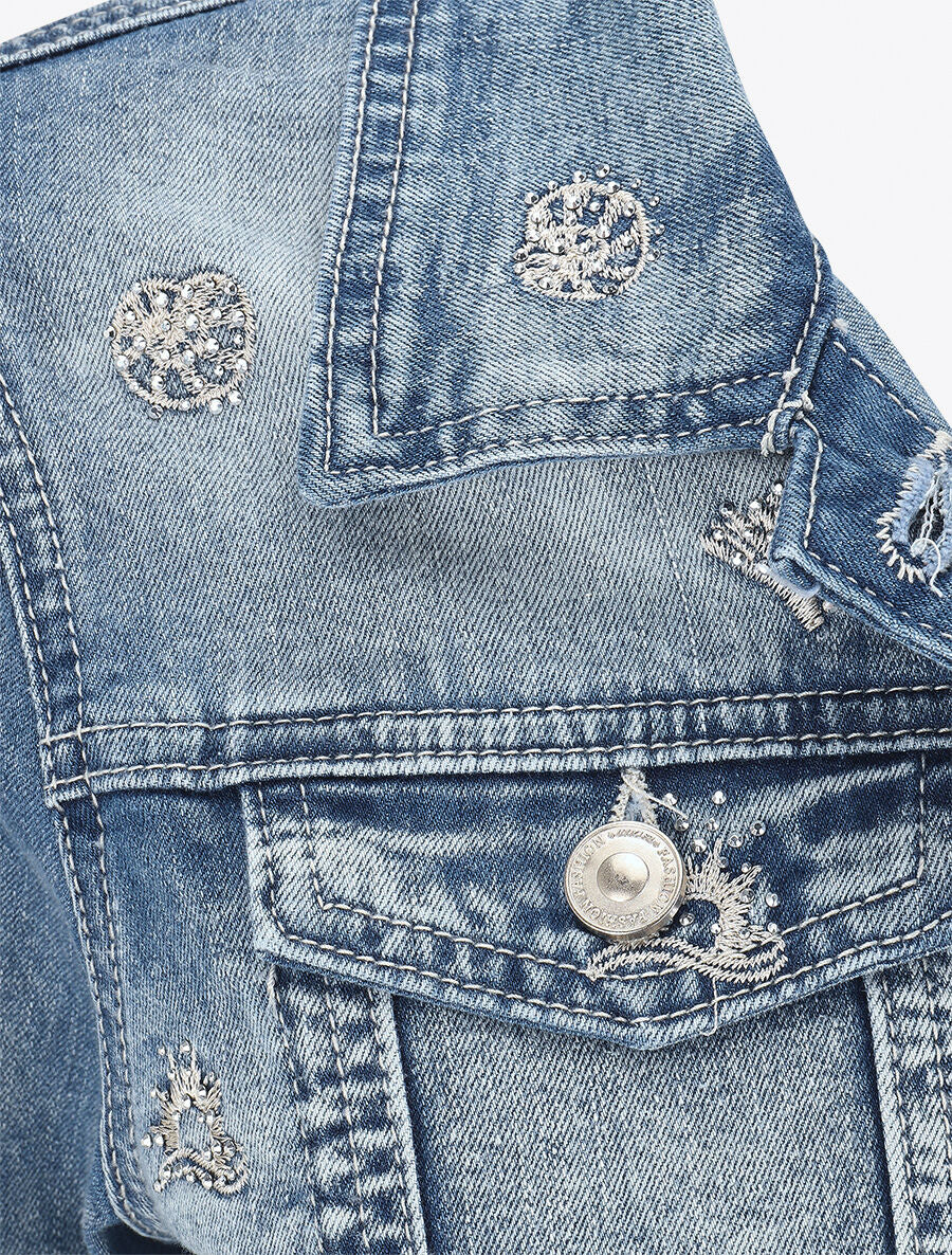 Veste en jean à motif et strass - Bleu - 3