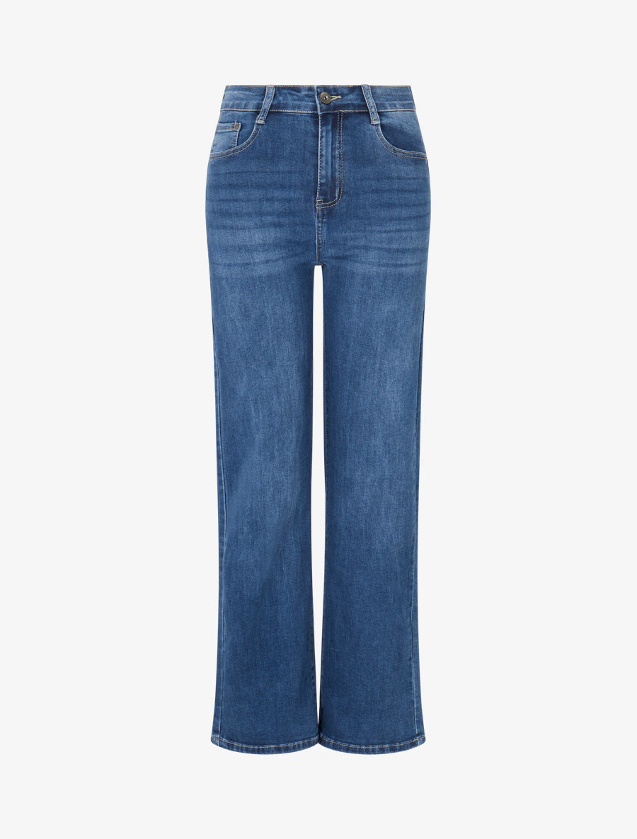 Jean droit push up délavé - Bleu - 1