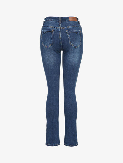Jean droit à poches strassées - Bleu denim - 2