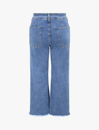 Jean ample à bords effilochés - Bleu denim - 2