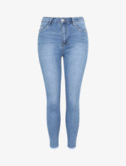 Jean push up skinny à bords effilochés - Bleu denim - 1