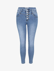 Jean skinny à taille haute boutonnée - Bleu denim - 1