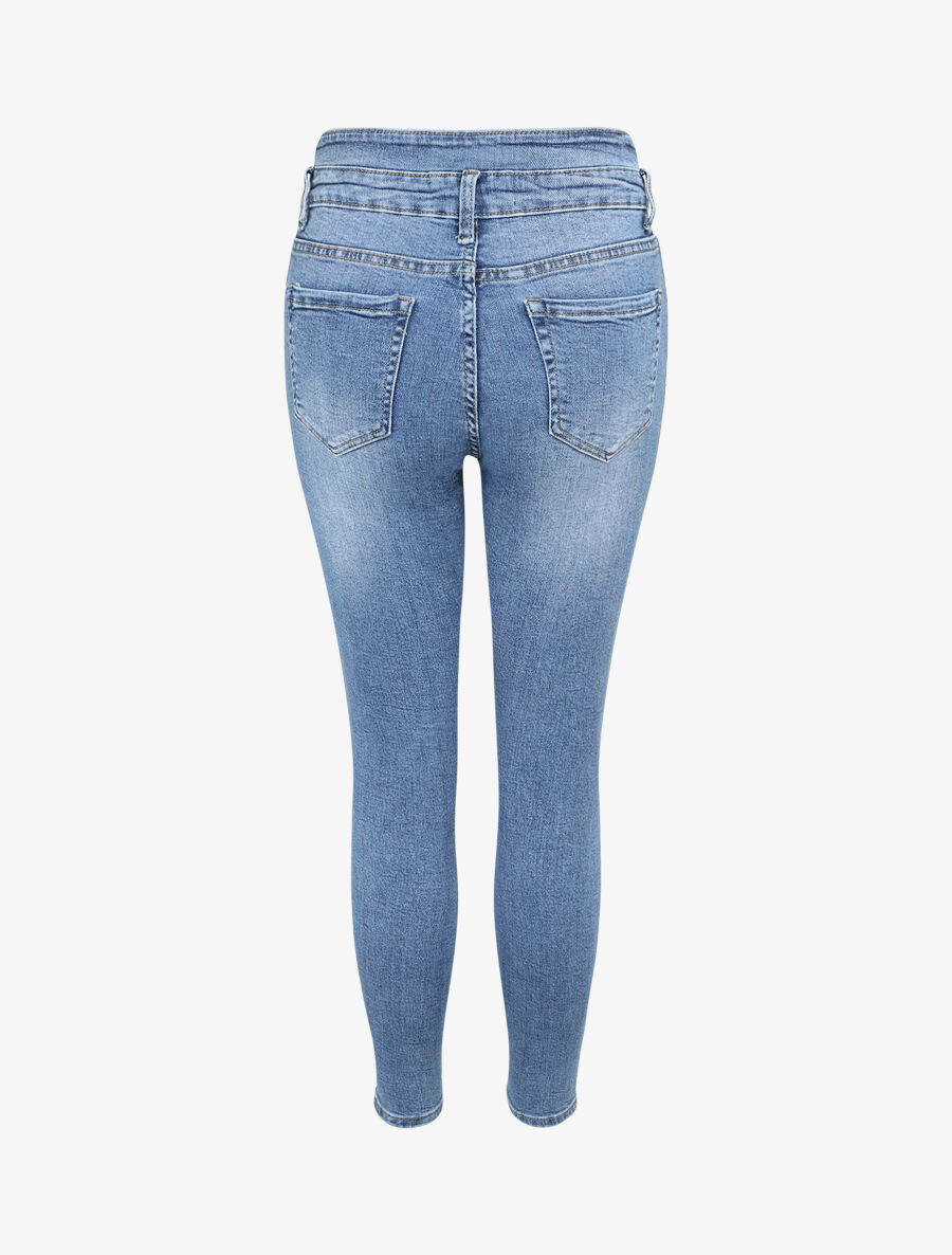 Jean skinny à taille haute boutonnée - Bleu denim - 2