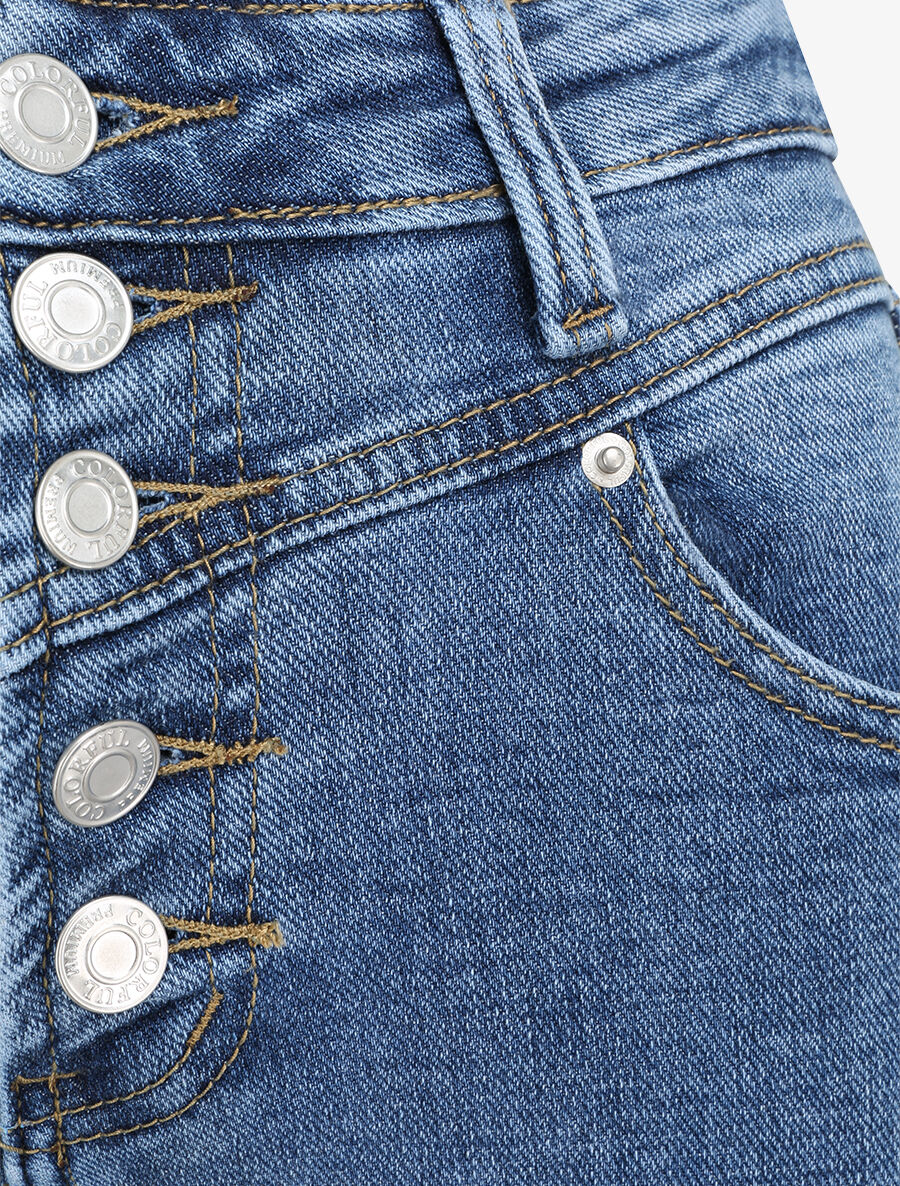Jean skinny à taille haute boutonnée - Bleu denim - 3