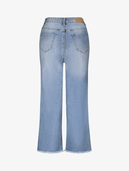 Jean large 7/8 taille haute et bords coupe franche - Bleu clair - 2