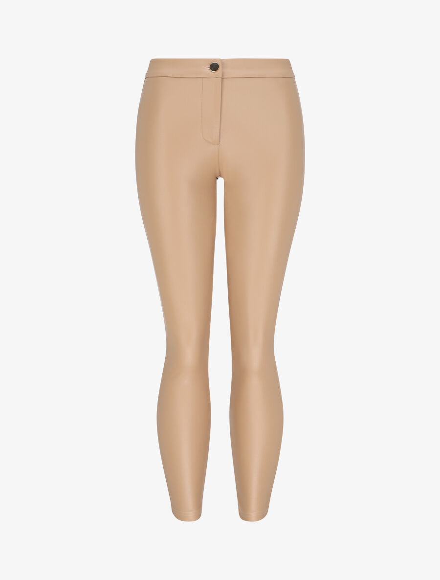 Pantalon slim en simili - Beige - 1
