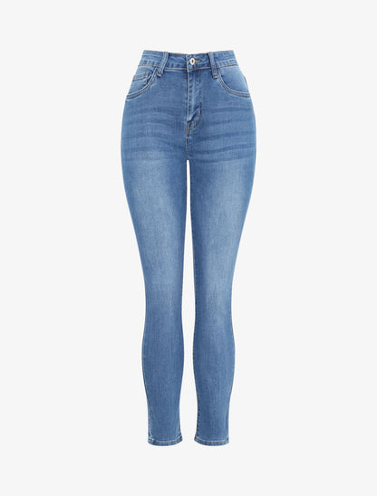 Jean slim à taille haute délavé - Bleu clair - 1