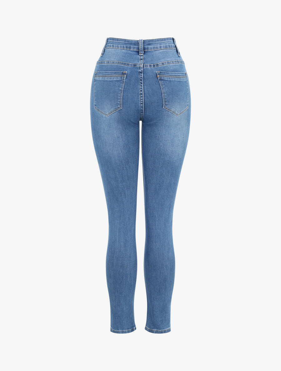 Jean slim à taille haute délavé - Bleu clair - 2