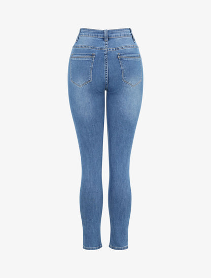 Jean slim à taille haute délavé - Bleu clair - 2