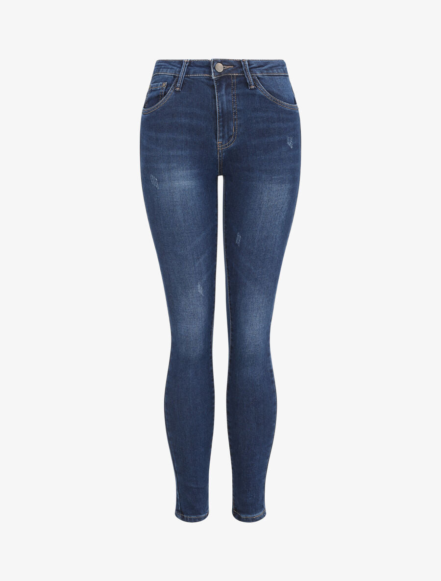 Jean skinny délavé à taille haute - Bleu - 1